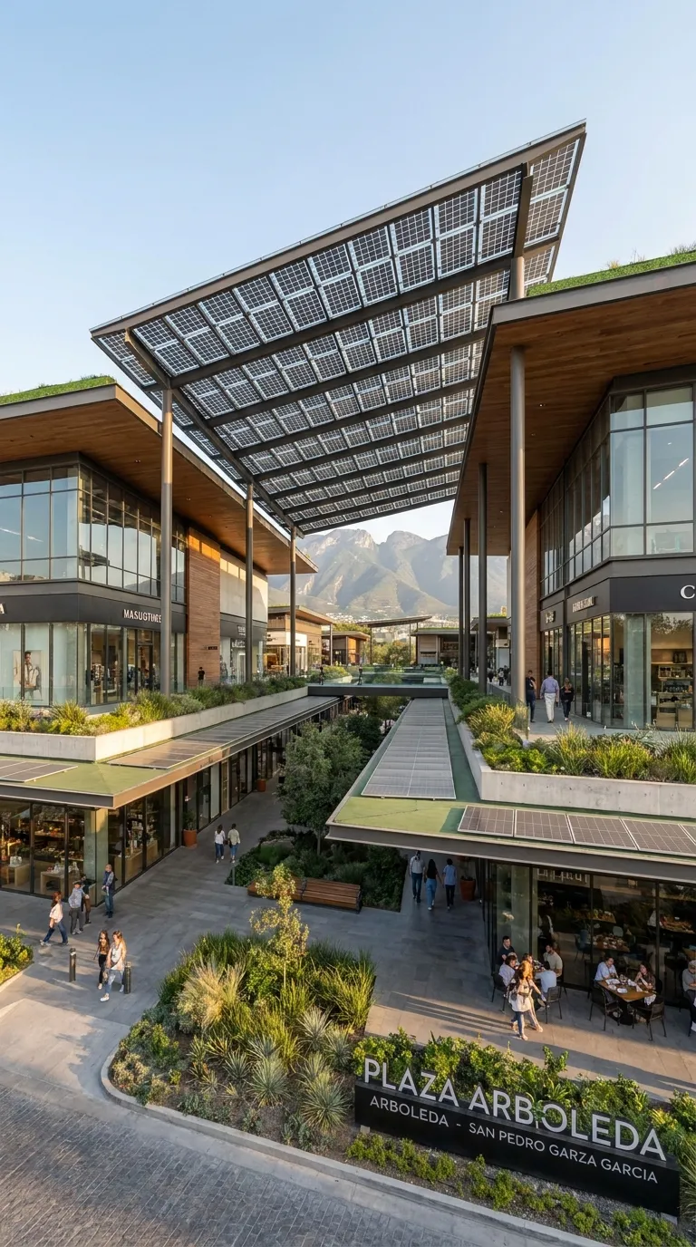 Plaza comercial con instalación solar en azotea