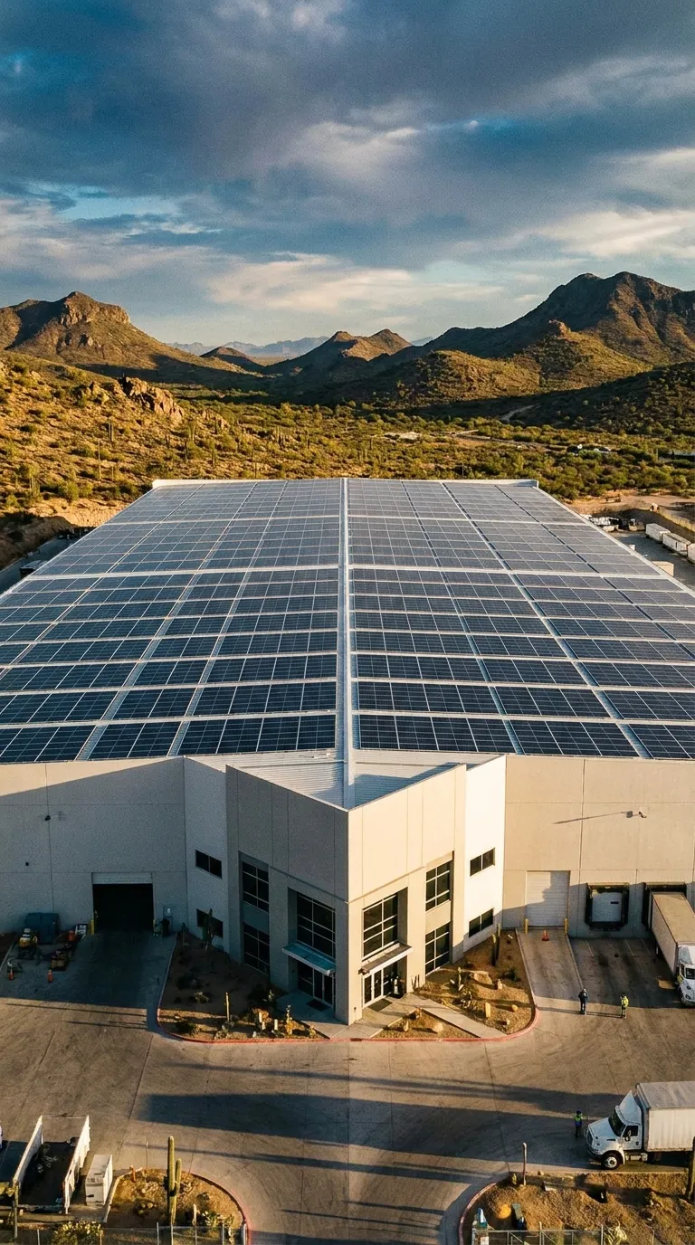 Nave industrial con paneles solares en el norte de México