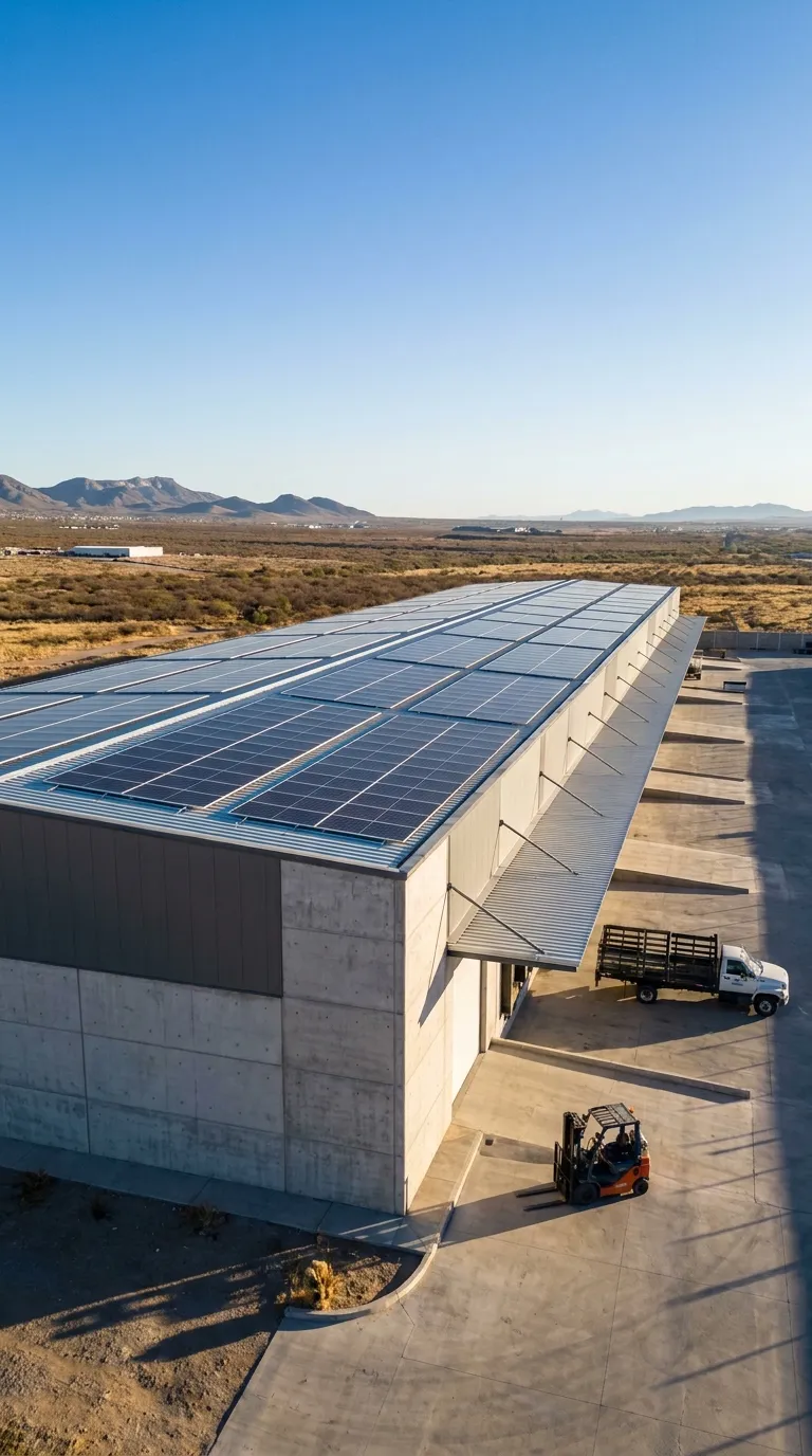 Nave industrial con arreglo solar organizado